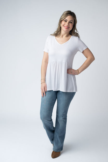 Sarah Ruffle Short Sleeve - White