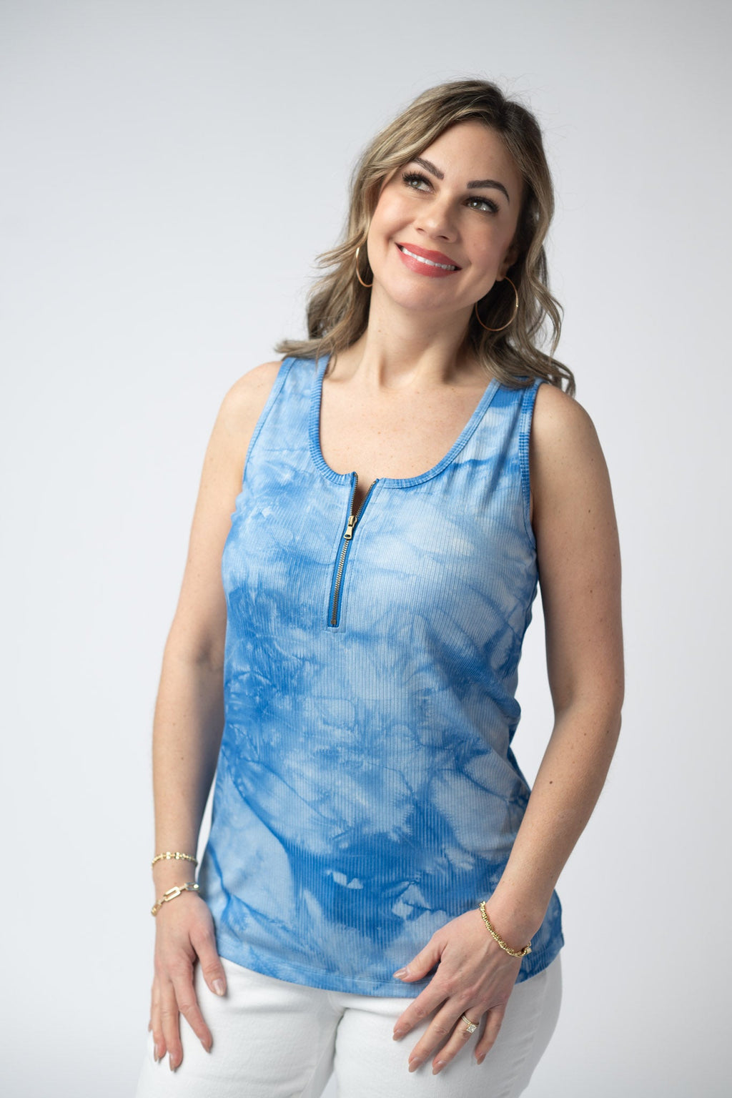 Mila Zipper Tank - Blue Tie Dye