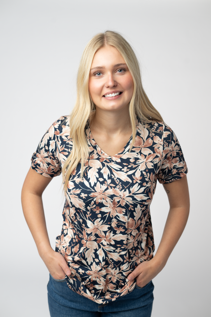 Sophie Top - Navy Autumn Petals