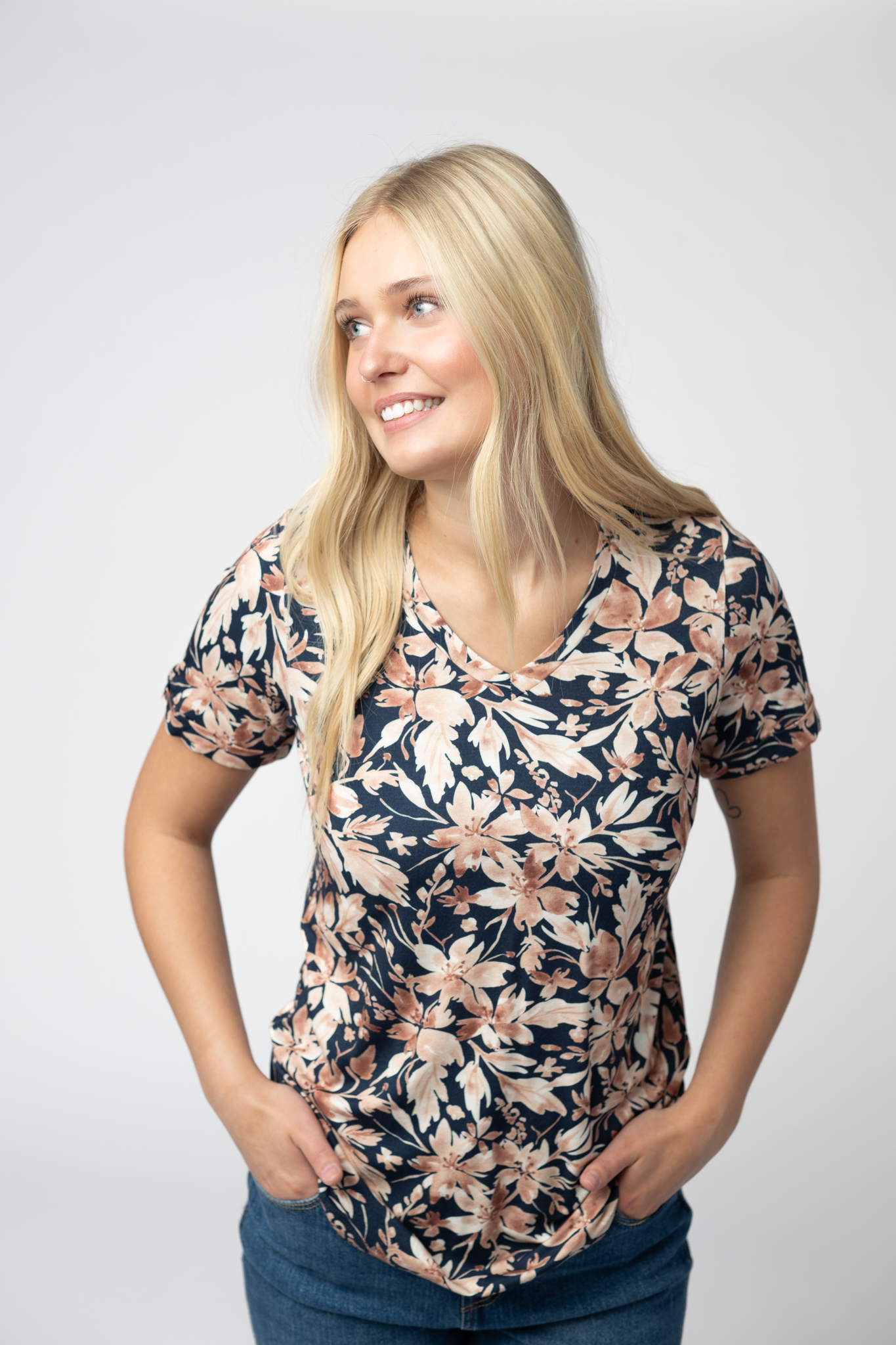 Sophie Top - Navy Autumn Petals