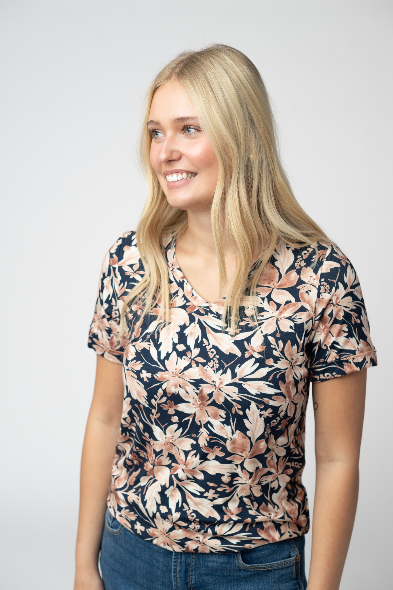 Sophie Top - Navy Autumn Petals