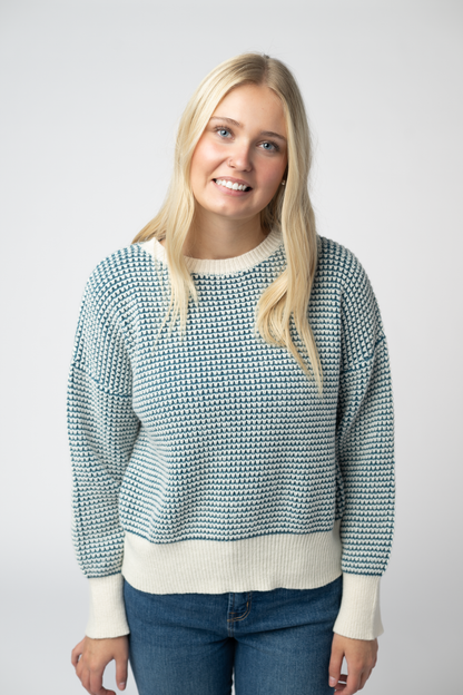 Charlotte Sweater - Teal and Ivory