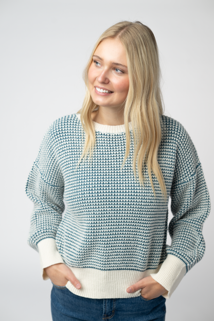 Charlotte Sweater - Teal and Ivory