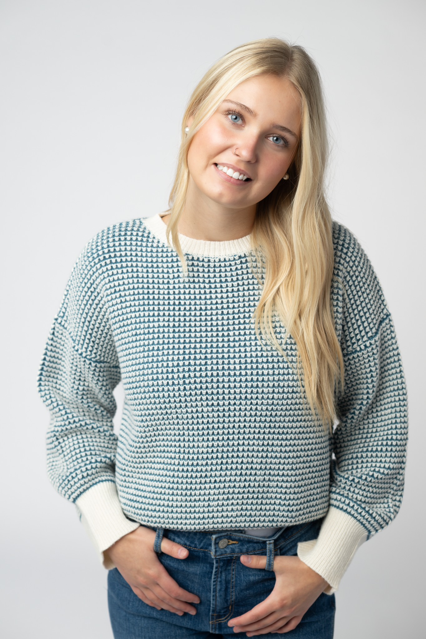 Charlotte Sweater - Teal and Ivory