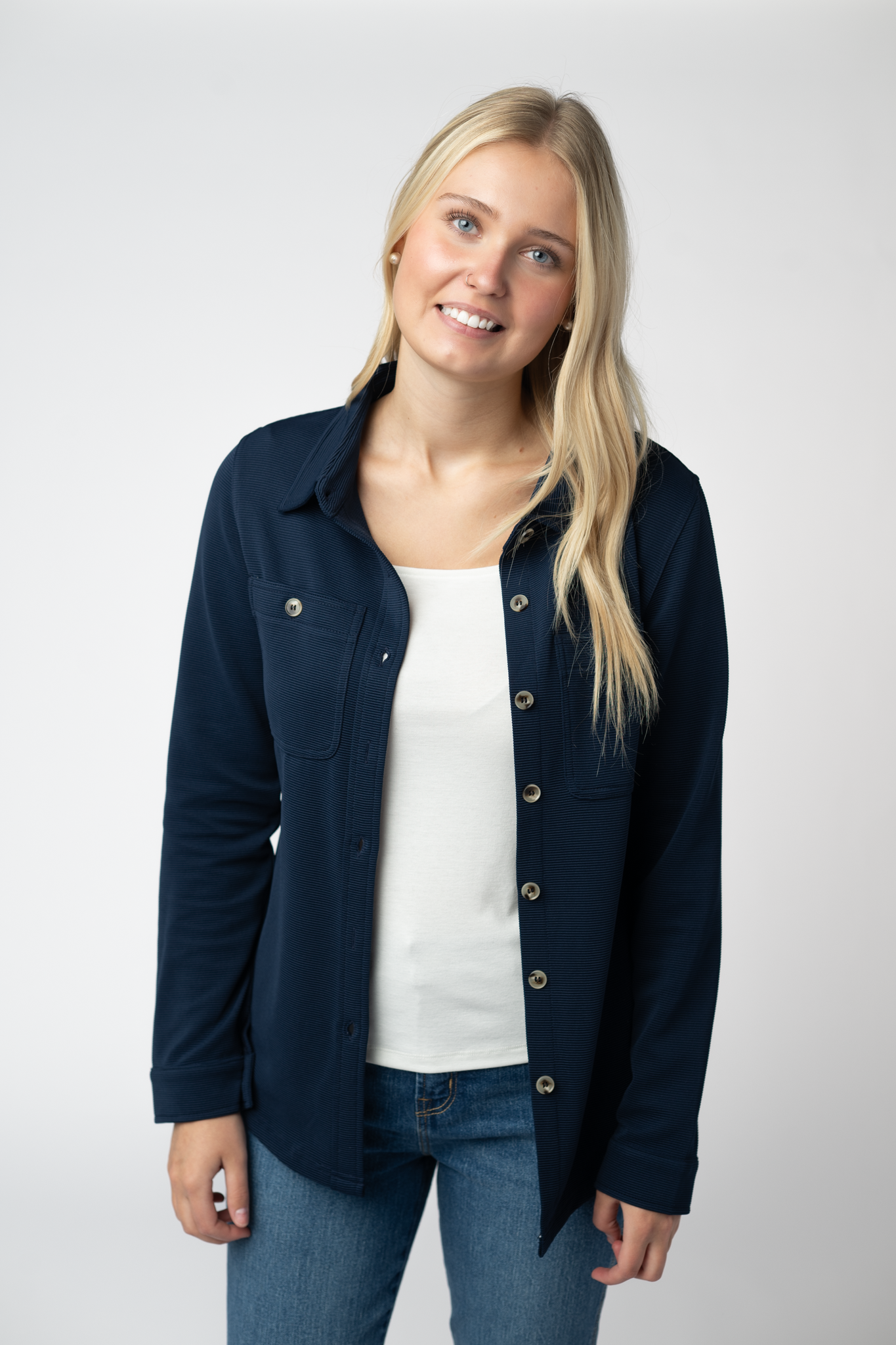 Ryleigh Ribbed Button Down - Navy