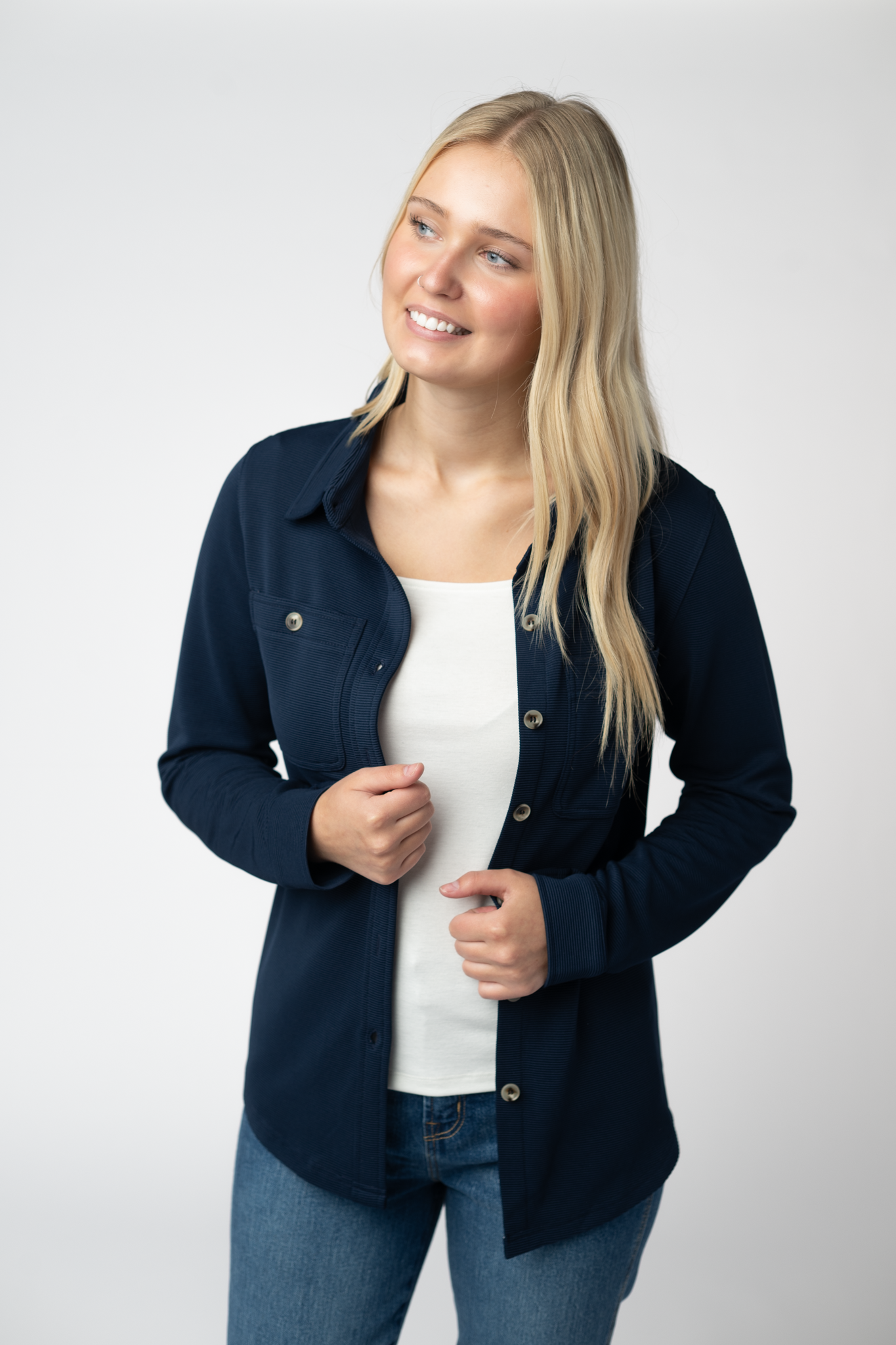 Ryleigh Ribbed Button Down - Navy