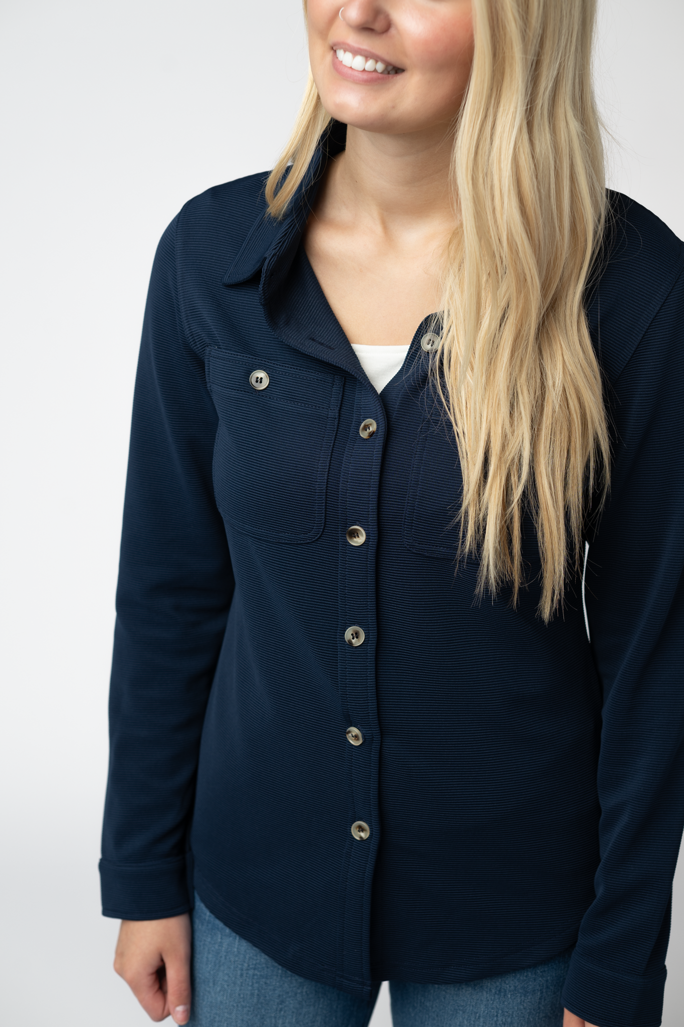 Ryleigh Ribbed Button Down - Navy