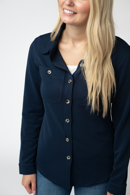 Ryleigh Ribbed Button Down - Navy