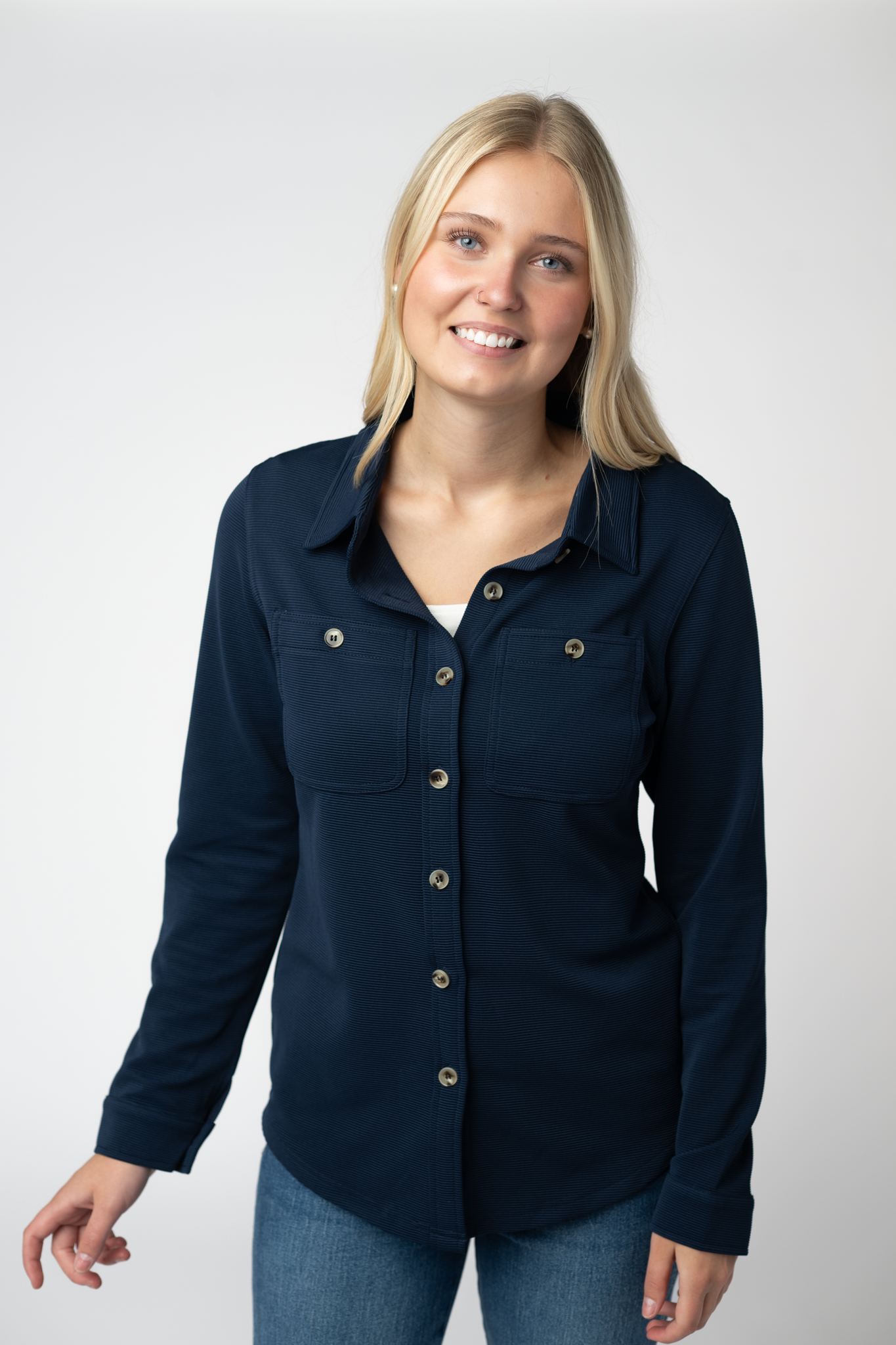 Ryleigh Ribbed Button Down - Navy