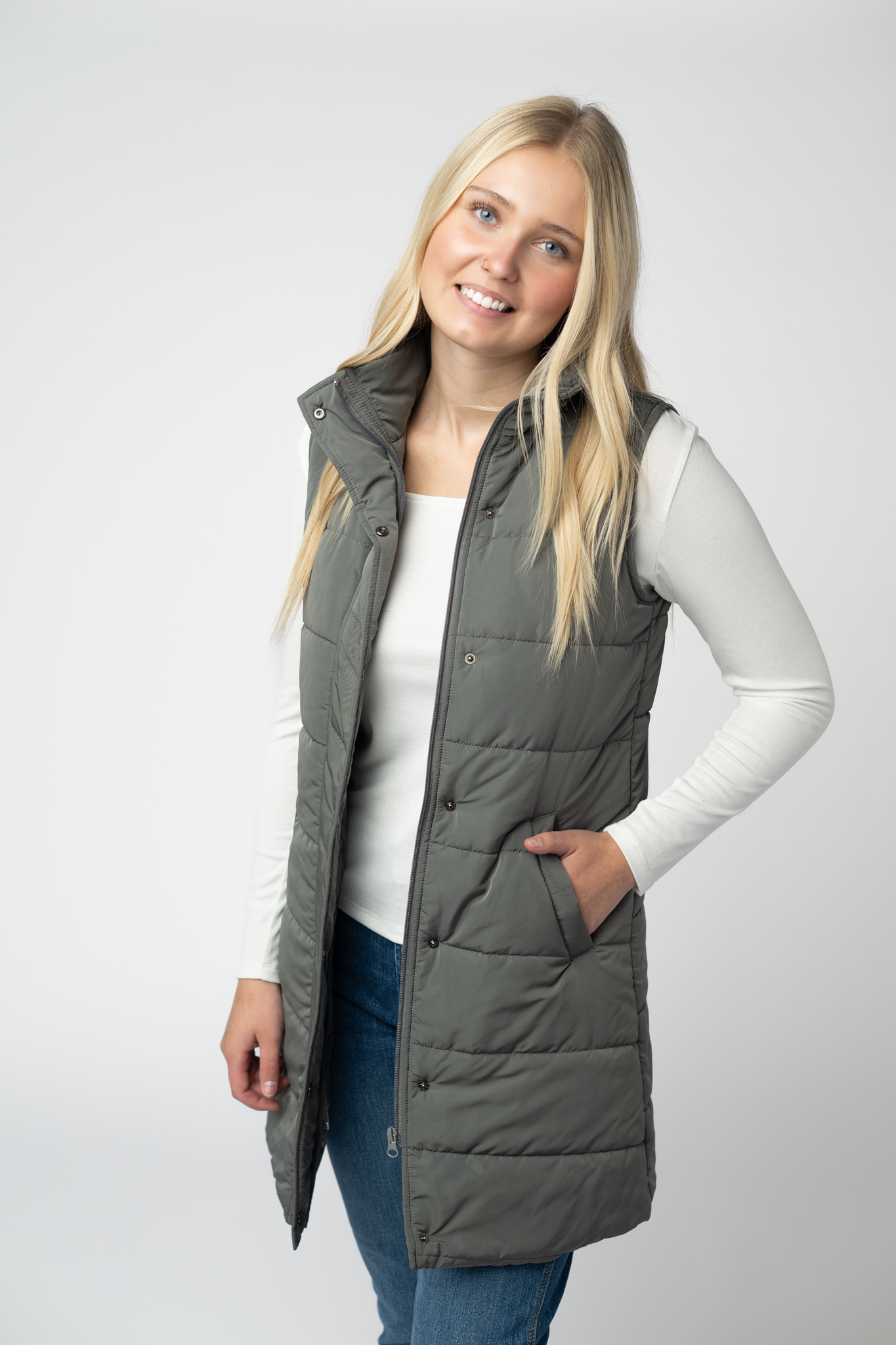 Harlow Long Vest - Grey