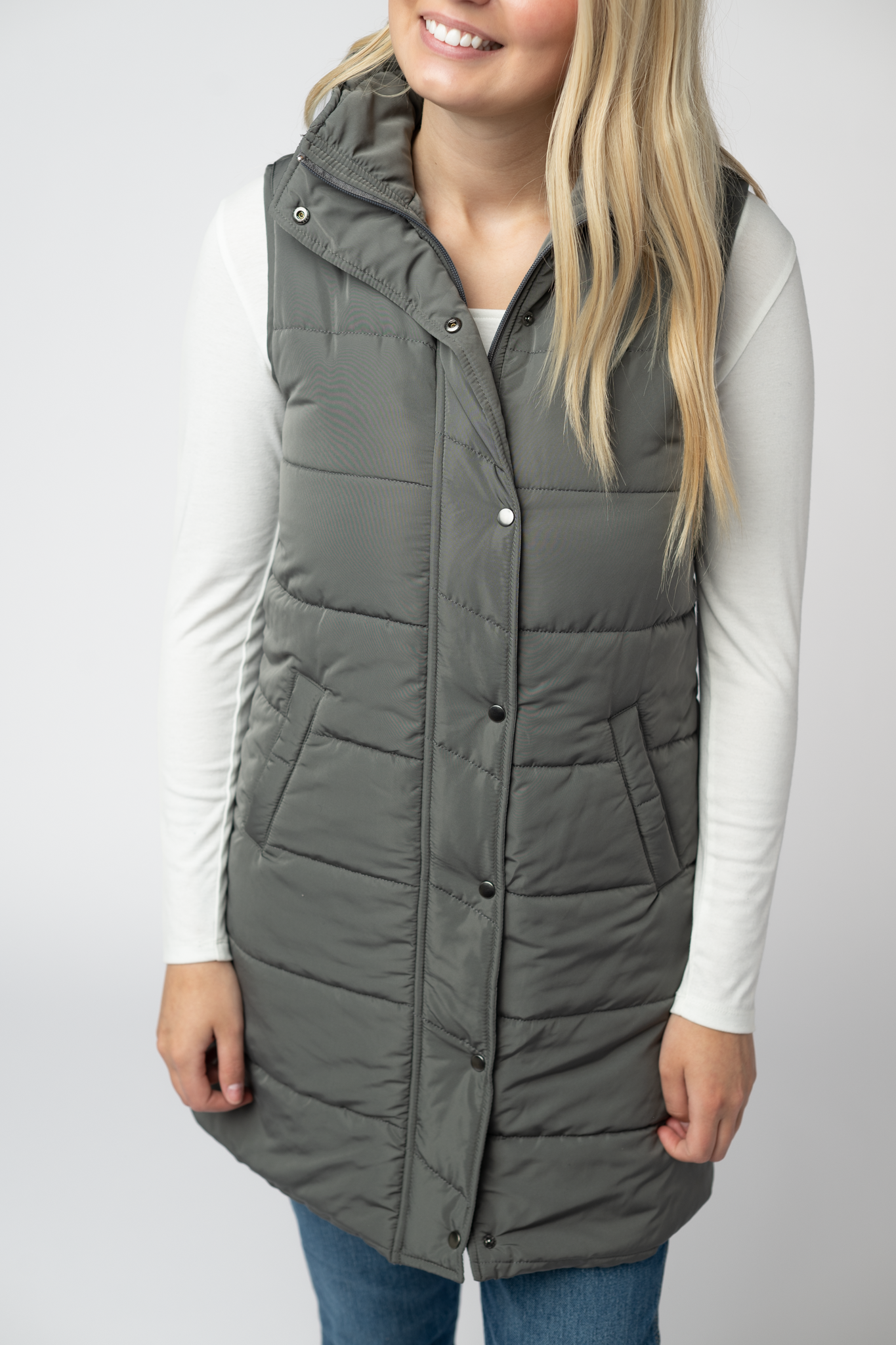 Harlow Long Vest - Grey