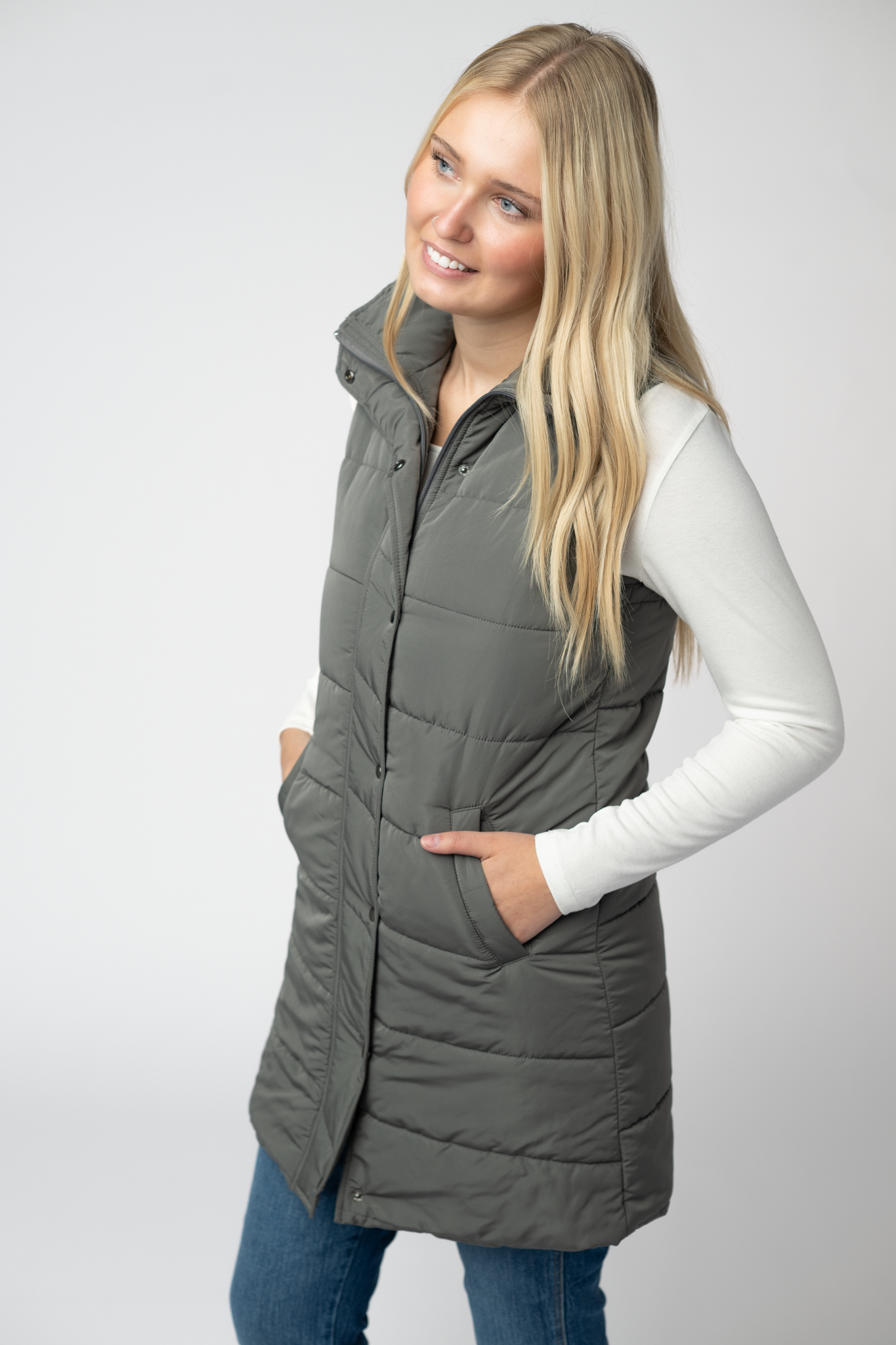 Harlow Long Vest - Grey