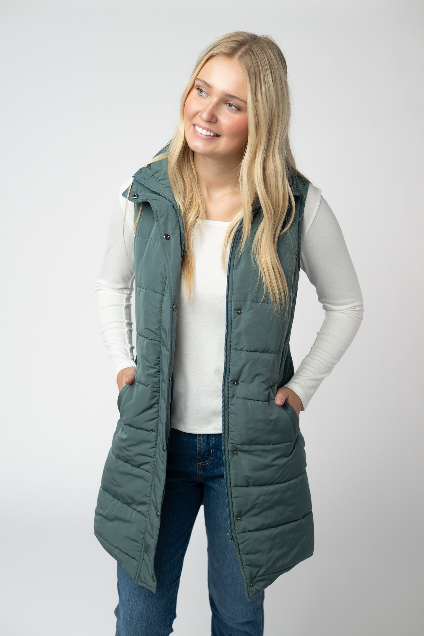 Harlow Long Vest - Teal