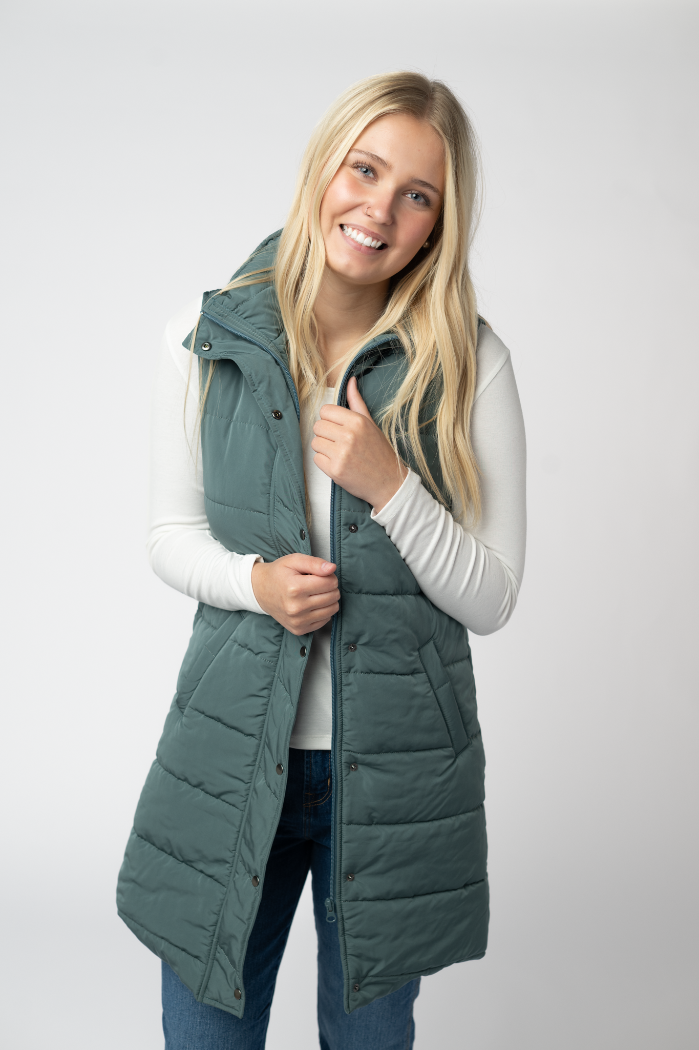 Harlow Long Vest - Teal