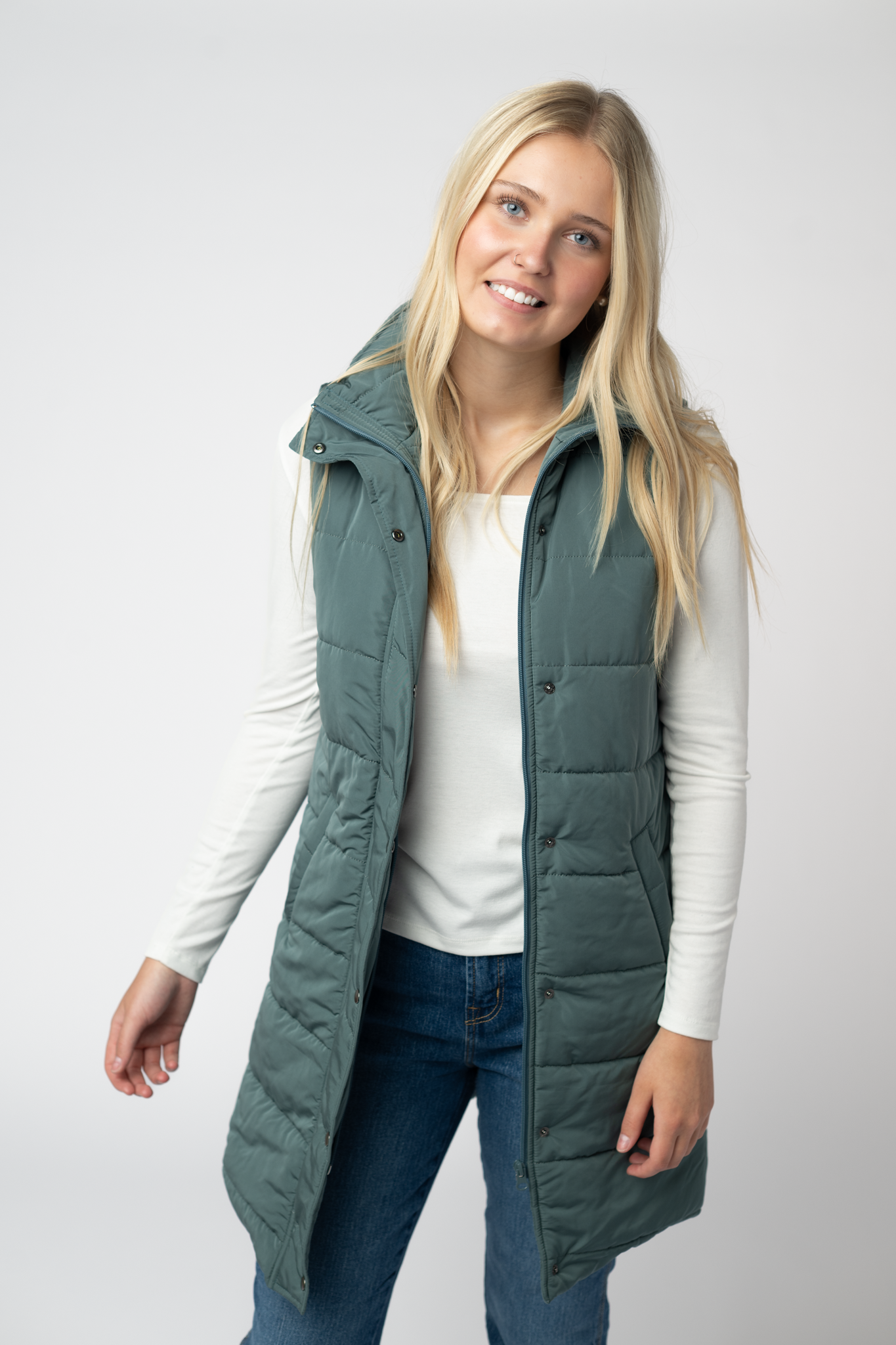 Harlow Long Vest - Teal