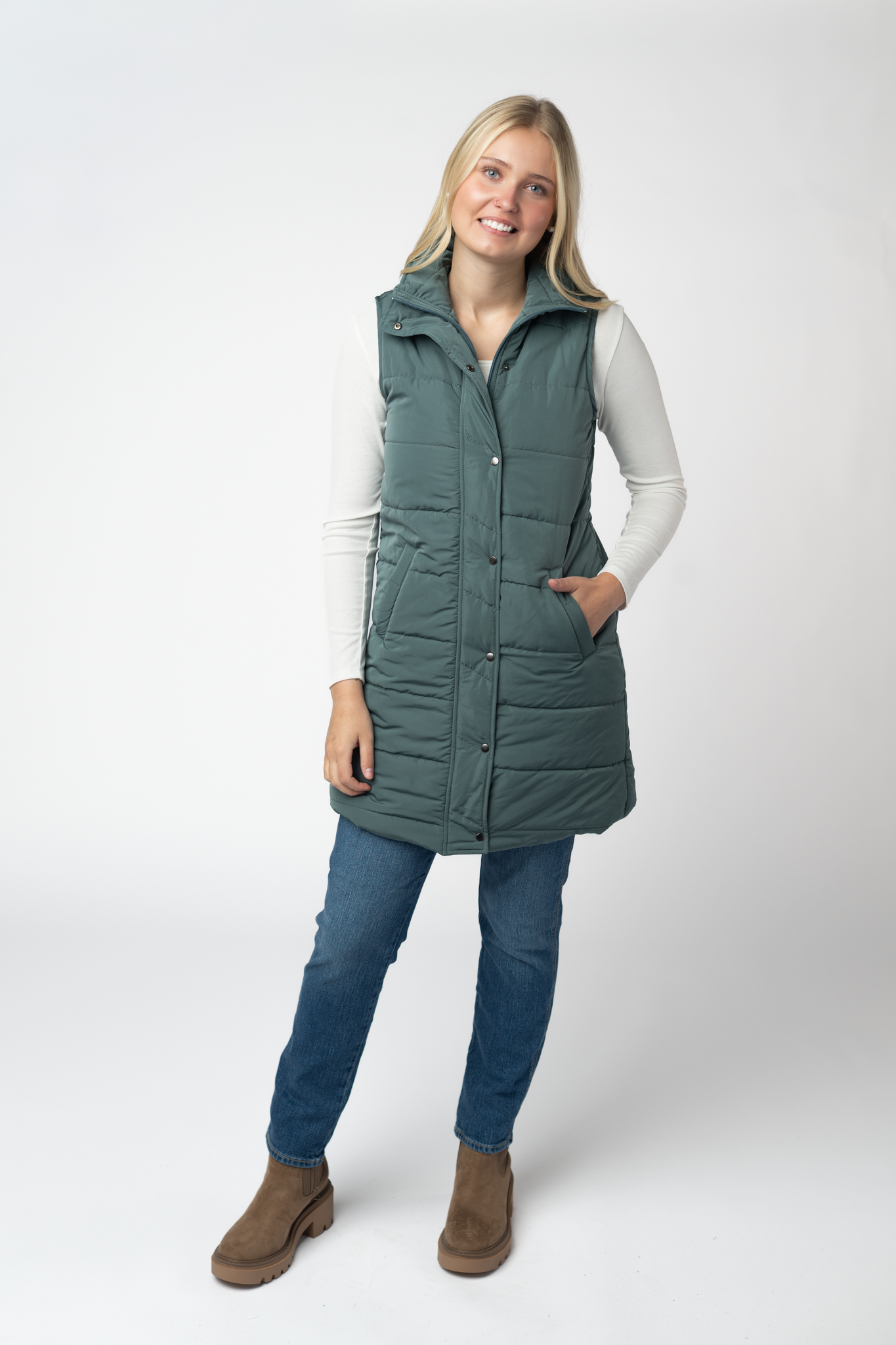 Harlow Long Vest - Teal