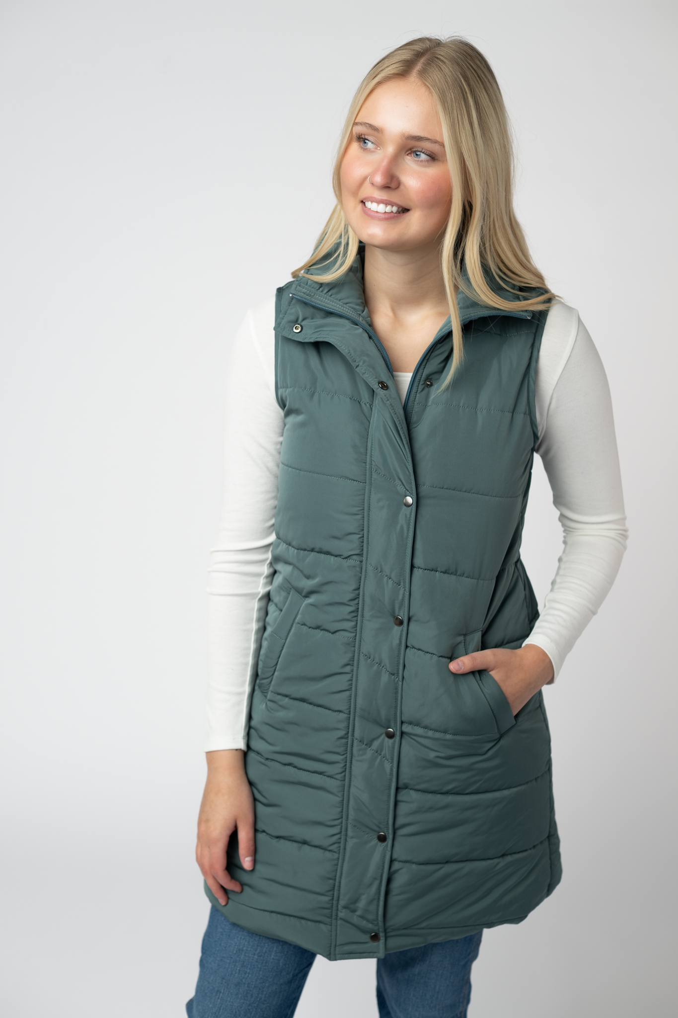 Harlow Long Vest - Teal