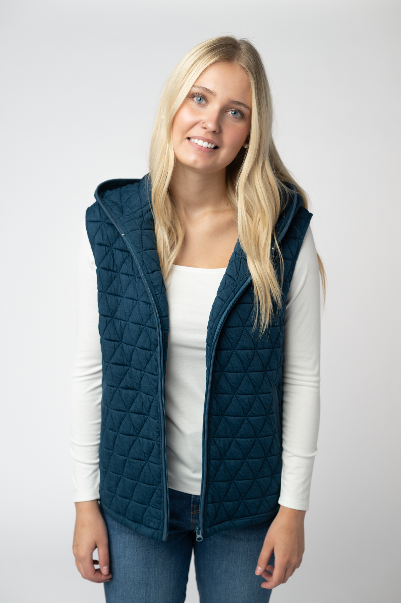 Heather Geometric Hooded Vest - Teal