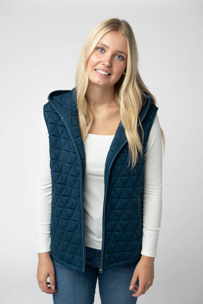 Heather Geometric Hooded Vest - Teal