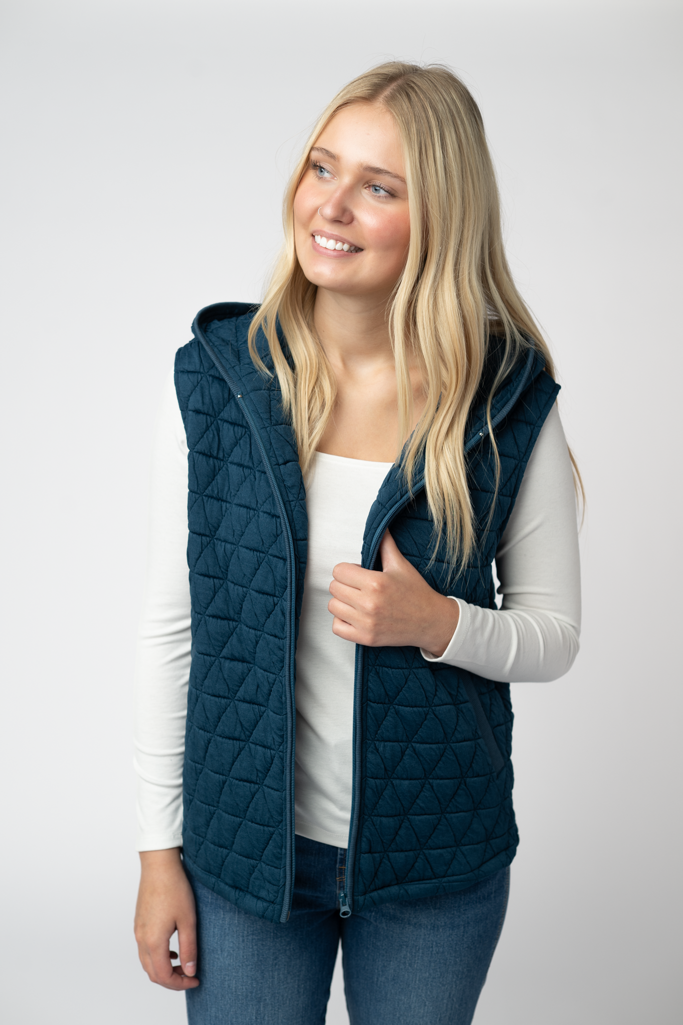 Heather Geometric Hooded Vest - Teal