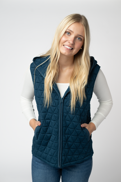 Heather Geometric Hooded Vest - Teal
