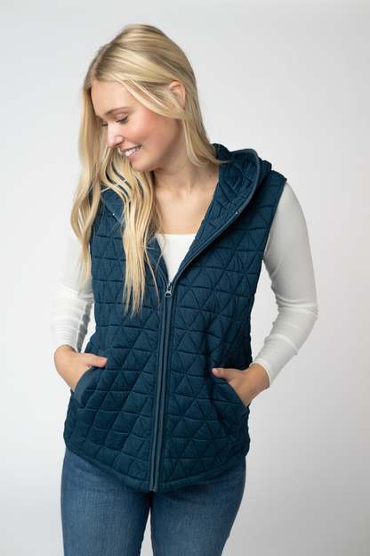 Heather Geometric Hooded Vest - Teal