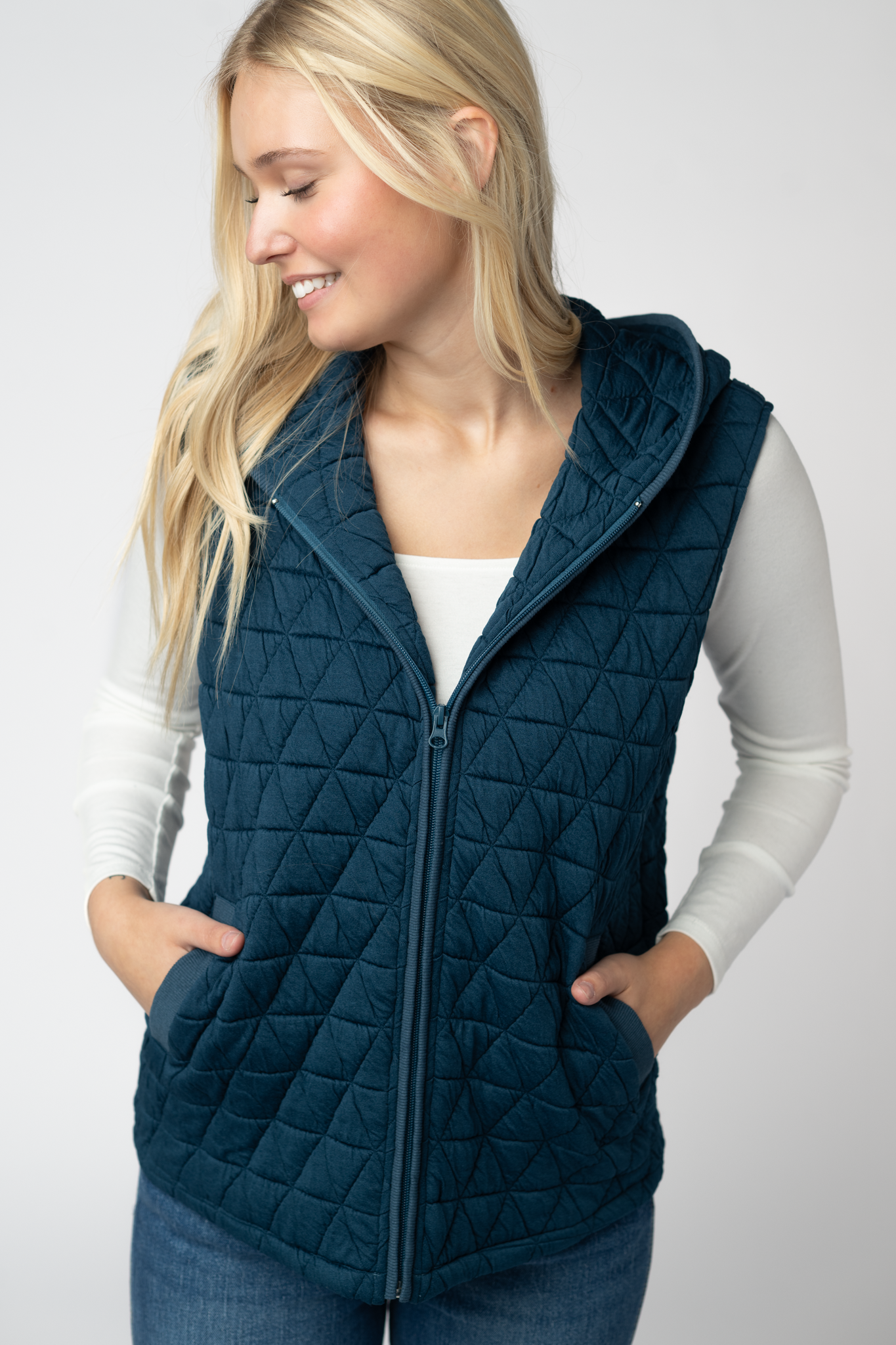 Heather Geometric Hooded Vest - Teal
