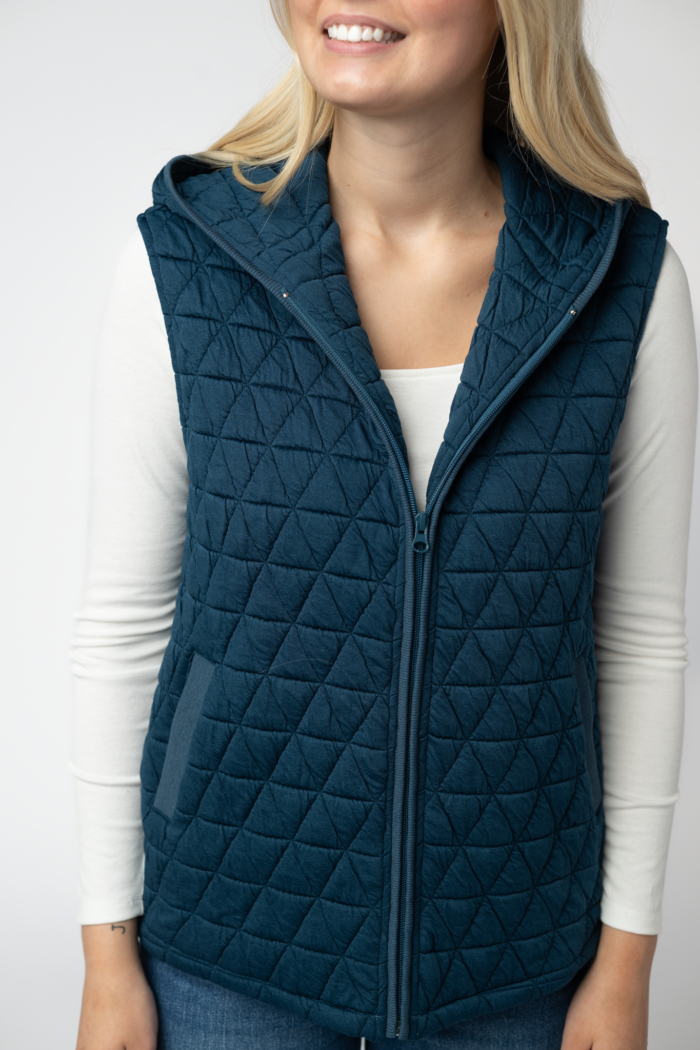 Heather Geometric Hooded Vest - Teal