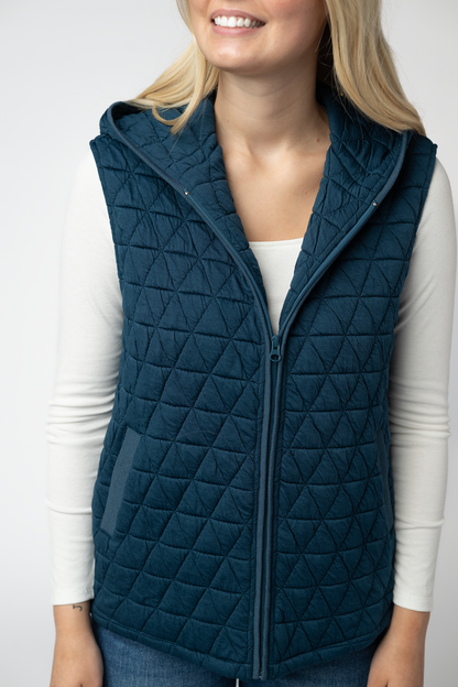 Heather Geometric Hooded Vest - Teal