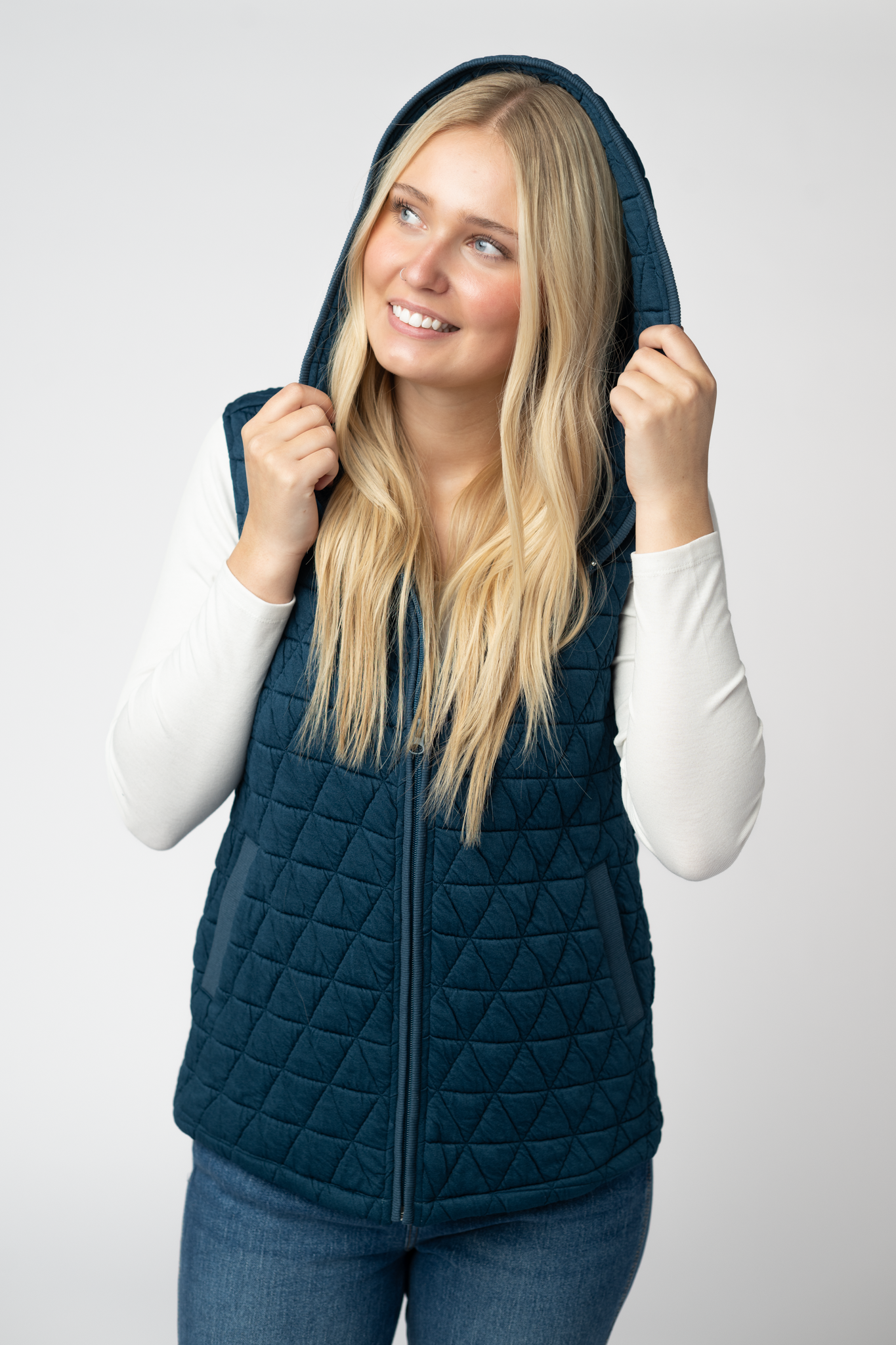 Heather Geometric Hooded Vest - Teal