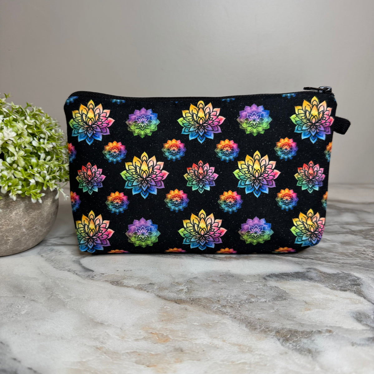 Pouch - Rainbow Mandala on Black