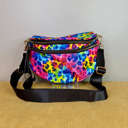 The Roni Nylon Crossbody - Bright Rainbow Animal Print