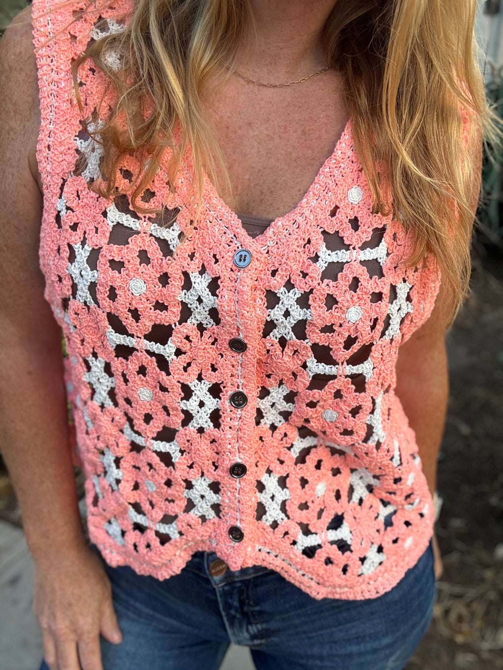 Watercolor Crochet Button Tank