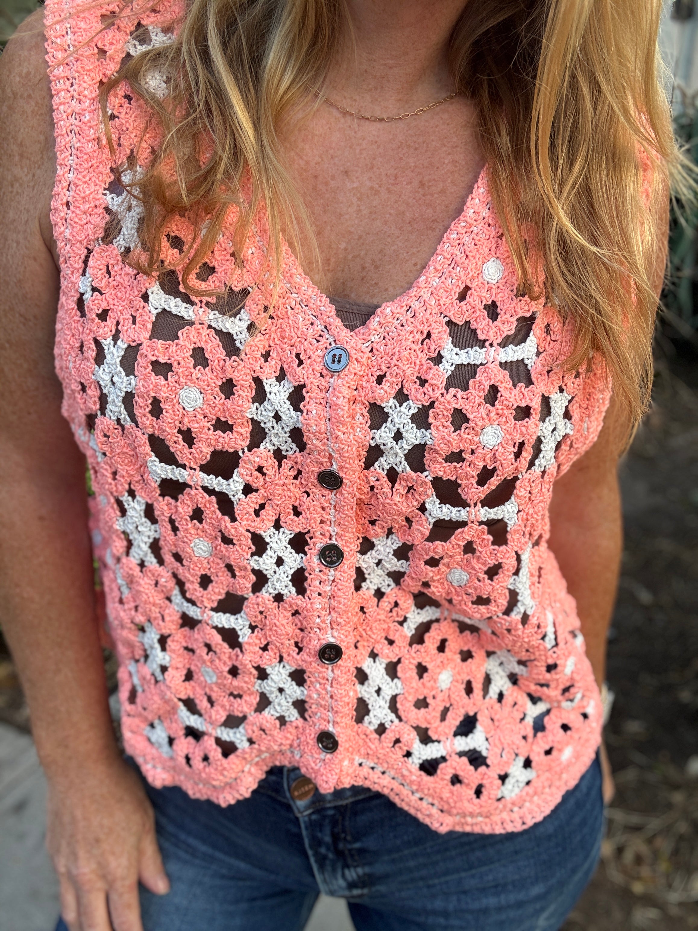 Watercolor Crochet Button Tank