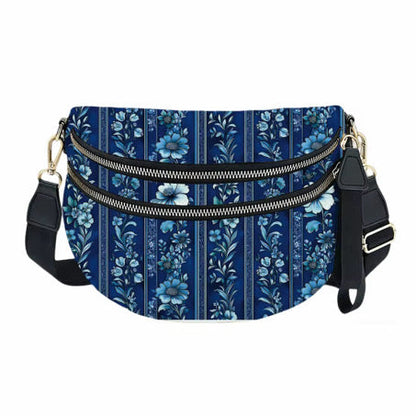 The Roni Nylon Crossbody - Blue Stripe Floral