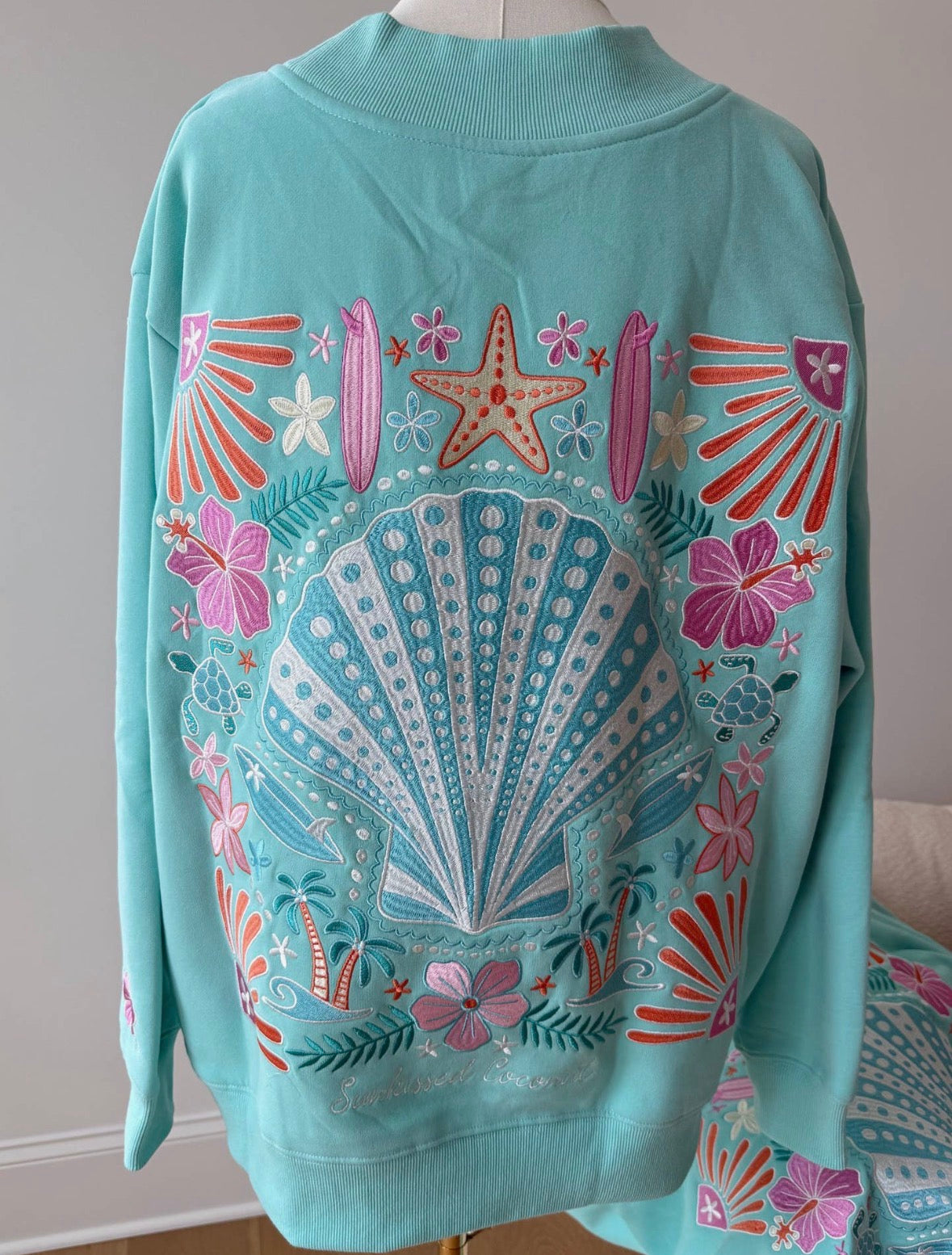 PREORDER - Ocean Gem Mock Neck Embroidered Sunkissed Coconut