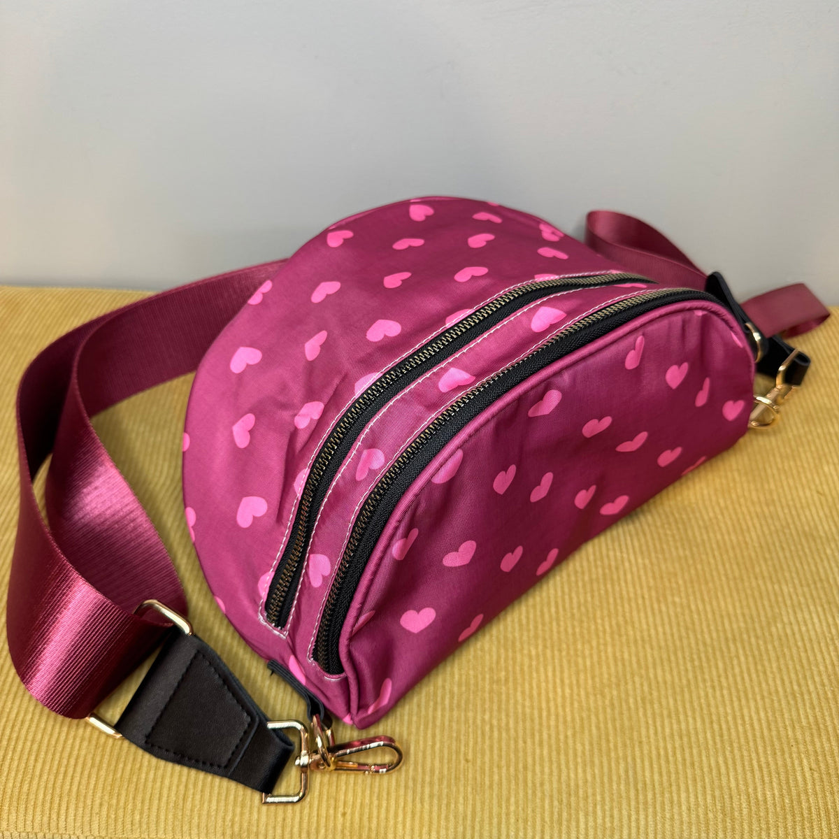 The Roni Nylon Crossbody - Maroon Heart