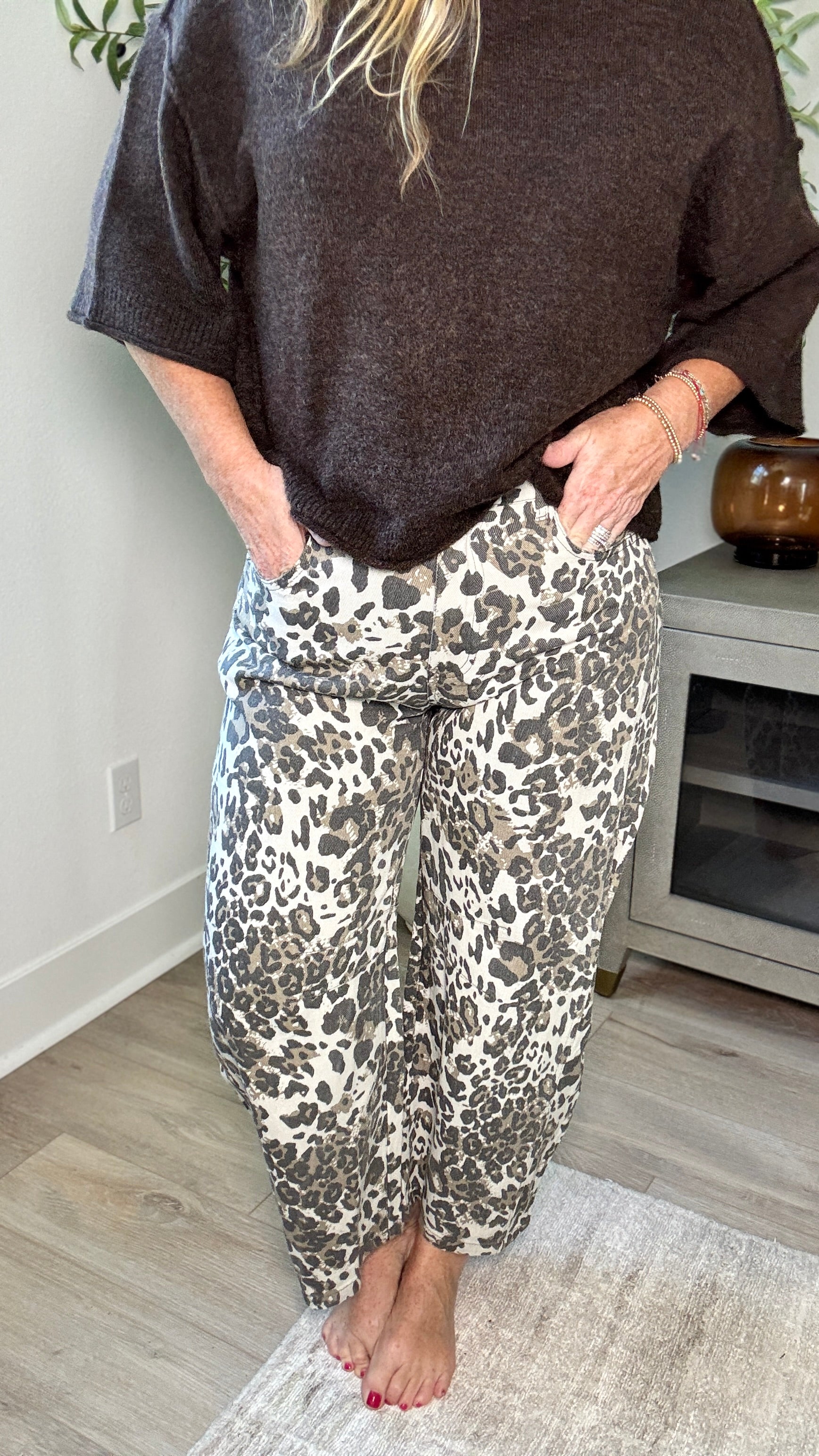 Good Luck Leopard Print Barrel Jean