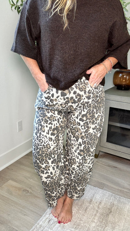 Good Luck Leopard Print Barrel Jean