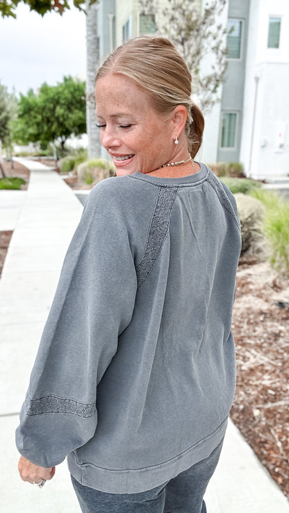 Lace Accent Vintage Wash Crewneck + FREE Mineral Jogger