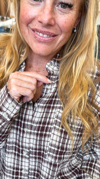 Brown Beige Plaid Oversized Button Shirt