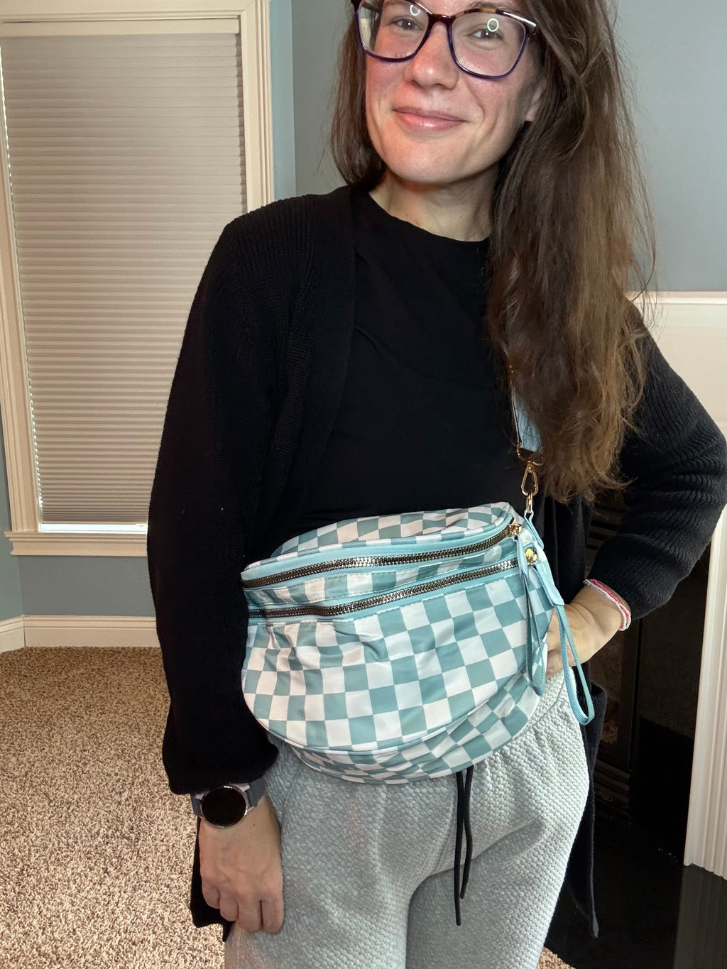 The Roni Nylon Crossbody - Checkered Aqua