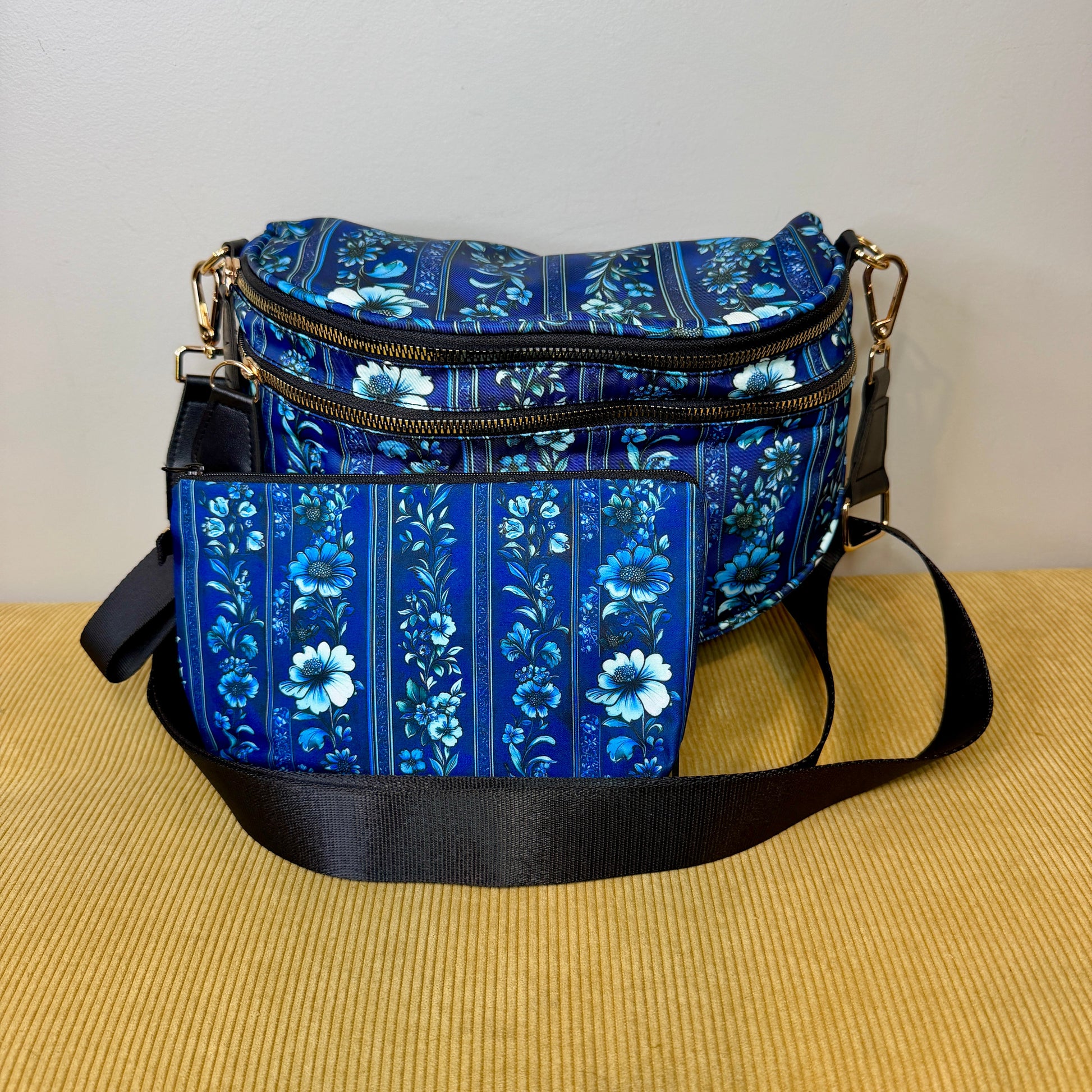 Bundled Set - Roni & Pouch - Blue Floral Stripe