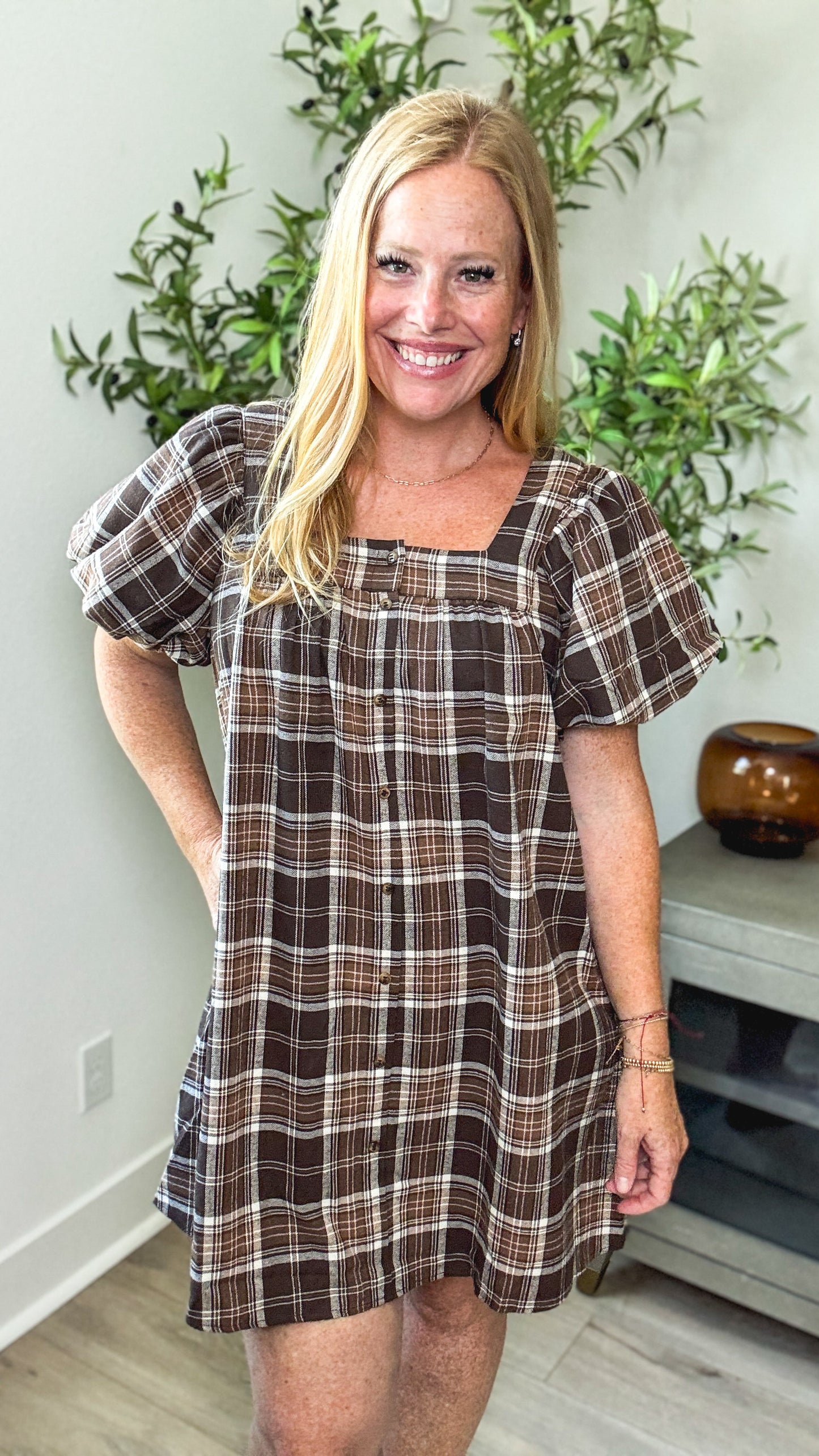 Harvest Moon Plaid Babydoll Dress