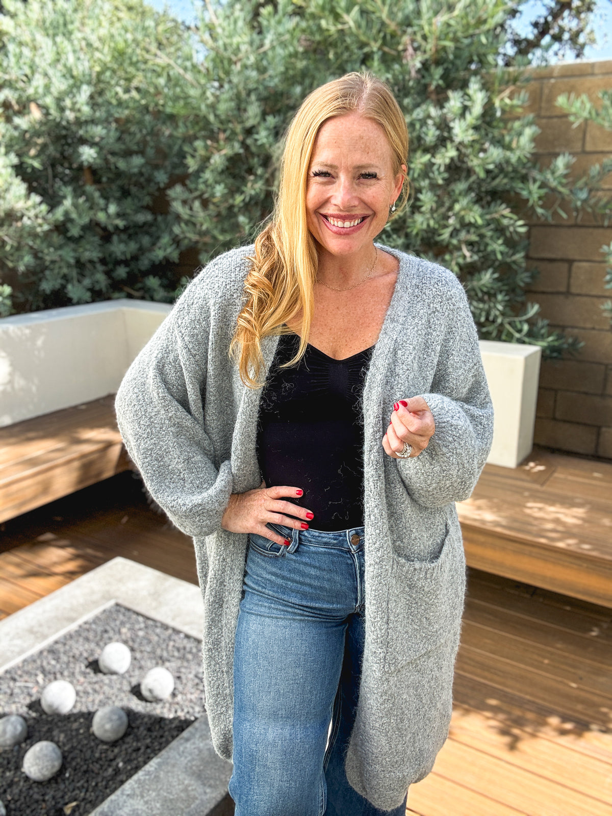 Cozy Bouclé Open-Front Long Cardigan