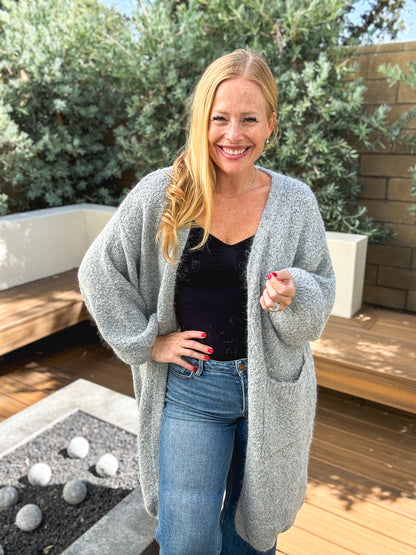 Cozy Bouclé Open-Front Long Cardigan