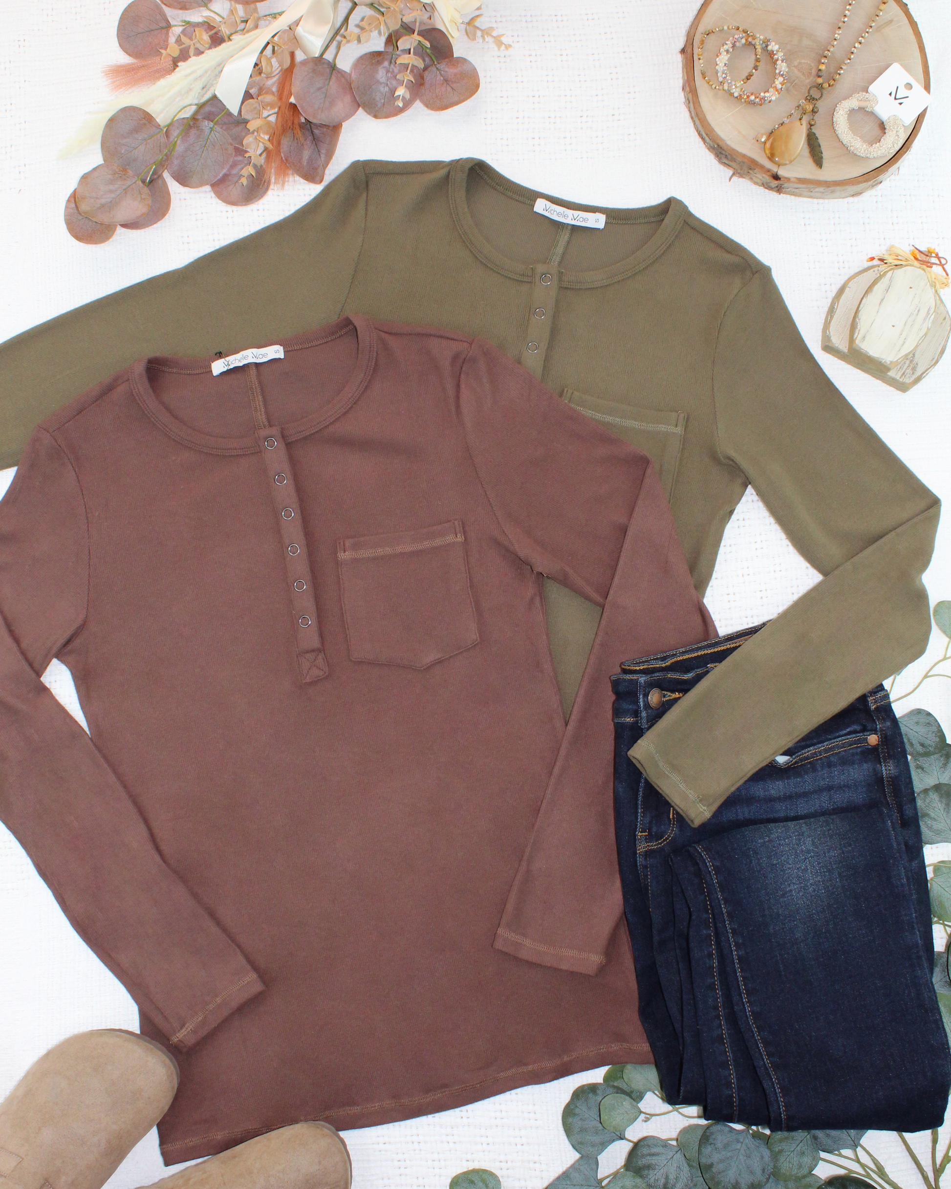 Georgia Long Sleeve Top - Brown