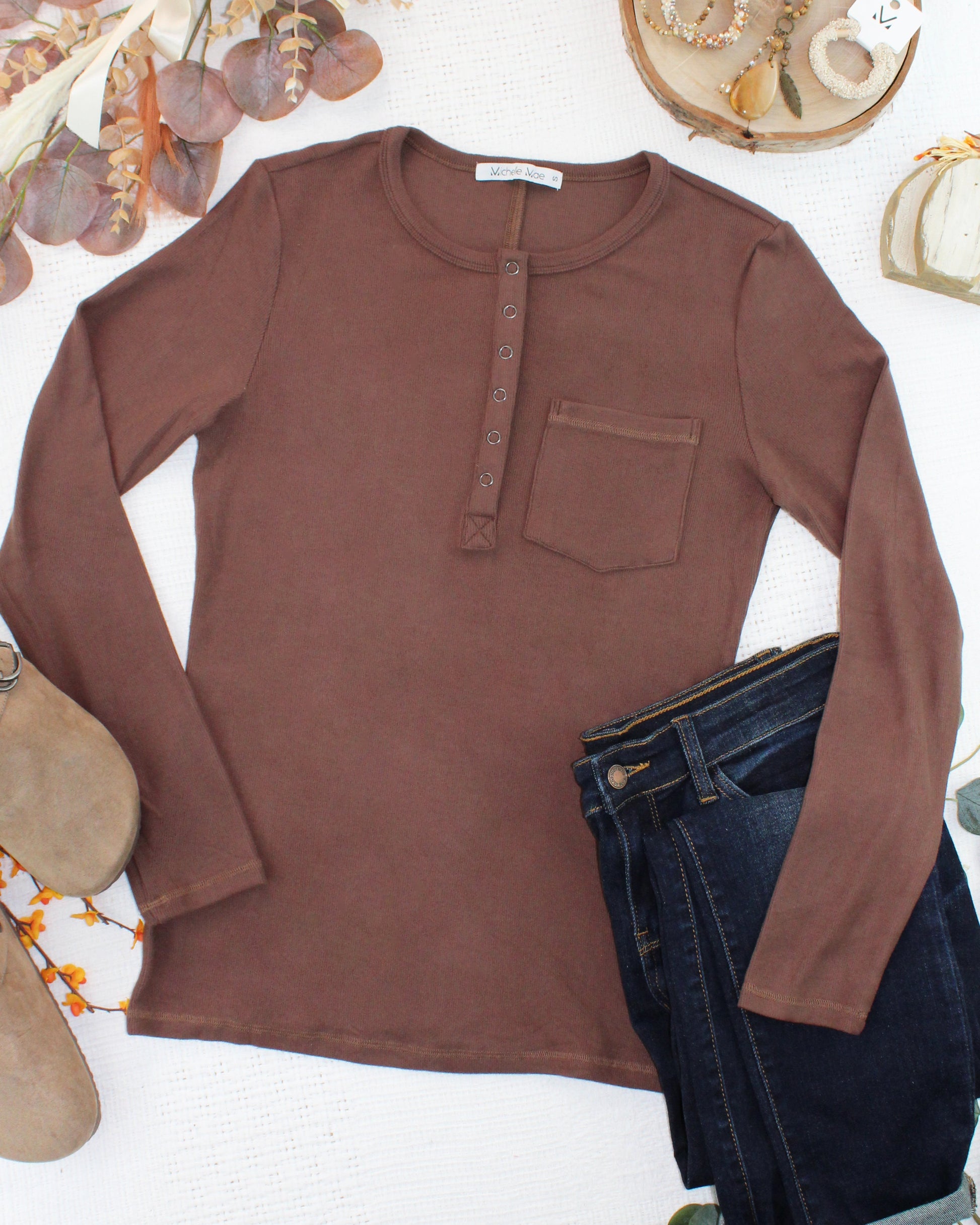Georgia Long Sleeve Top - Brown
