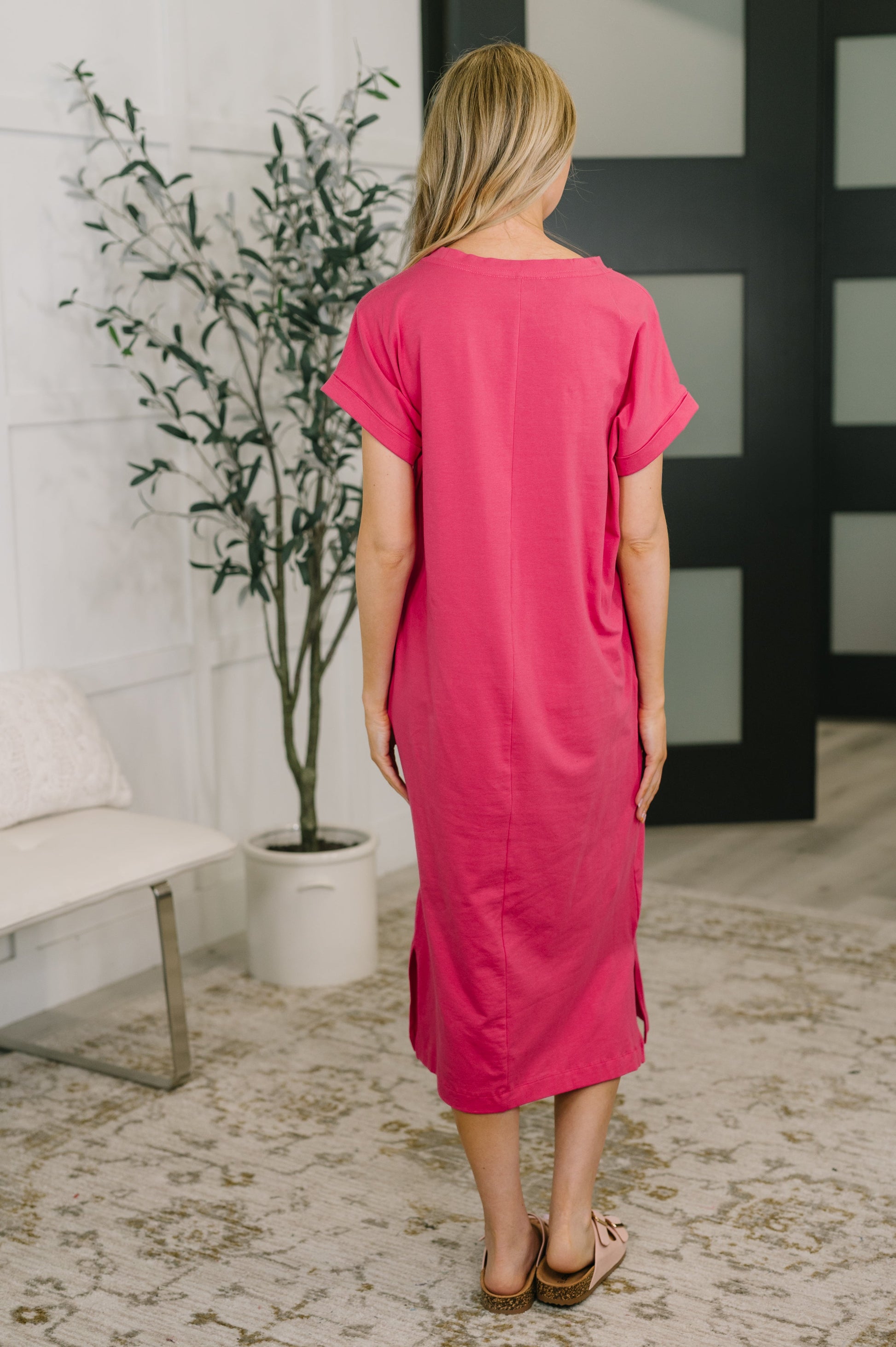 Fix You Right Up Short Sleeve Midi Dress in Hot Pink Small