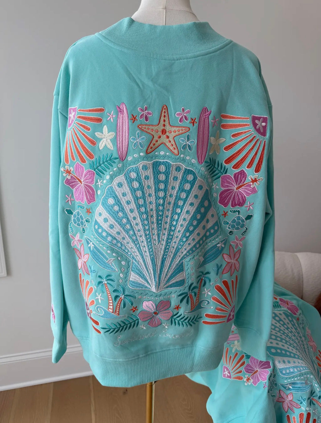 PREORDER - Ocean Gem Mock Neck Embroidered Sunkissed Coconut